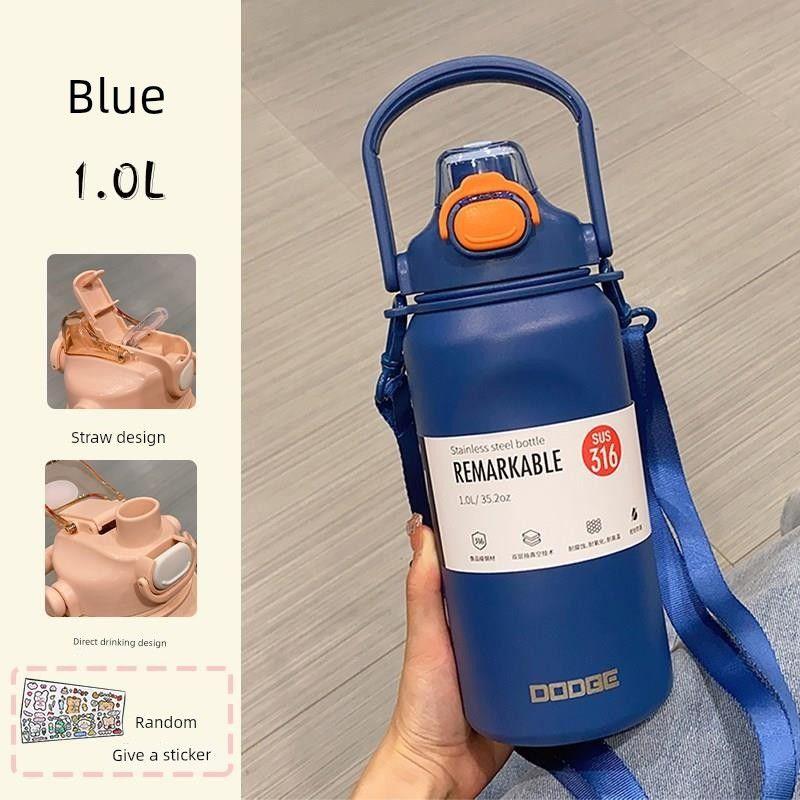 Japanese Large-Capacity Thermos Cup for Women, 316 Stainless Steel, Big Belly Straw Cup, High Aesthetic Children's Water Bottle for Men