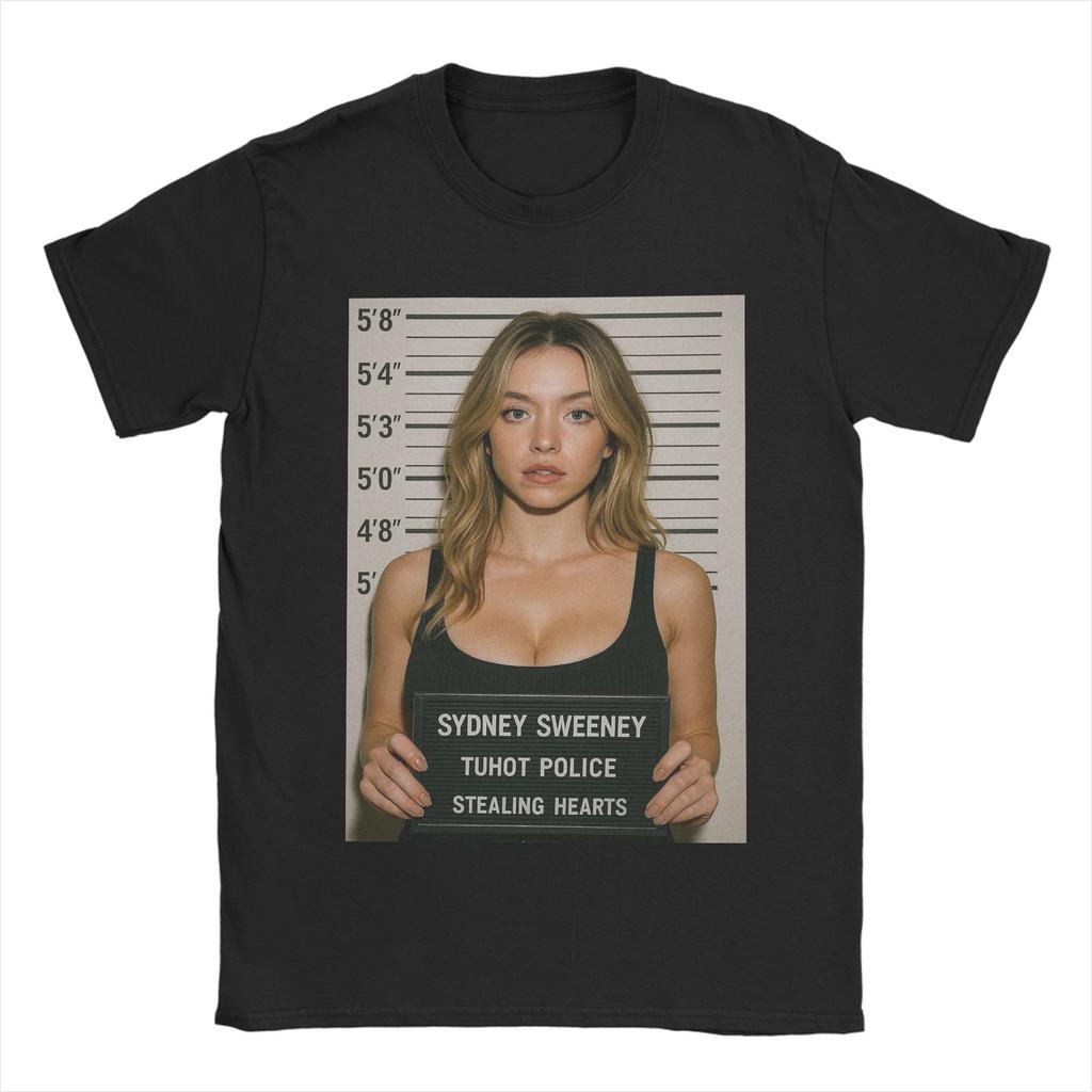 T-shirt Unisex Sydney Sweeney Vintage a Manica Corta con Girocollo in Cotone Abbigliamento Originale