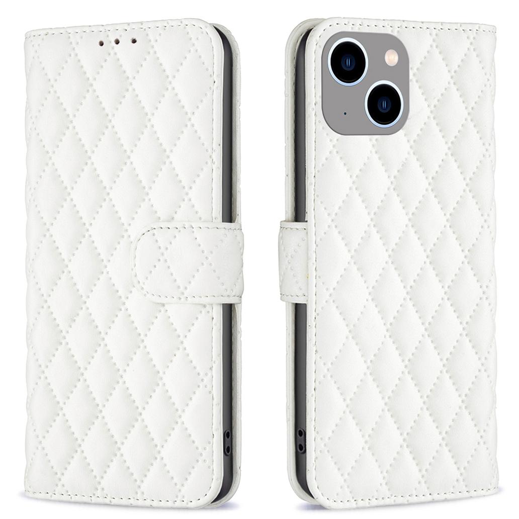 

BINFEN COLOR BF Style-14 for iPhone 15 Plus Phone Wallet Shell Imprinted Stand Leather Case Smartphone Cover White
