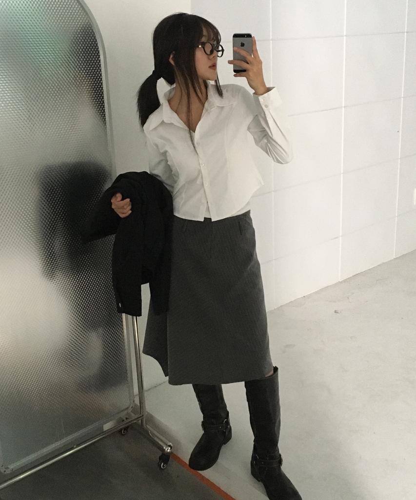 Chix Pinstripe Asymmetrical Midi Skirt Charcoal
