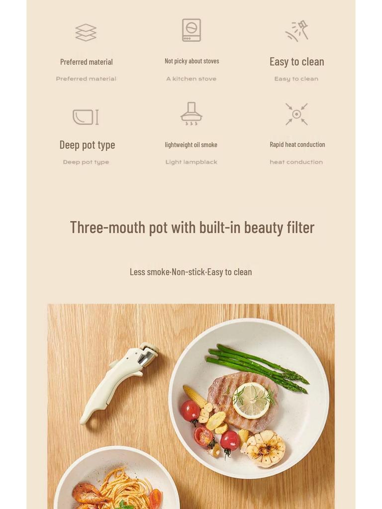 Detachable Handle Non-Stick Maifan Stone Cookware Set: Stir-Fry & Flat-Bottomed Pan for Induction Cookers.