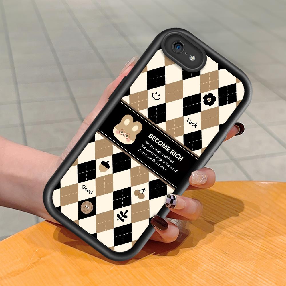 Soft Silicone Square Ladder Printing Pattern Phone Casing Full Cover Camera Shockproof Protection Rubber Case for iPhone Infinix Tecno OnePlus