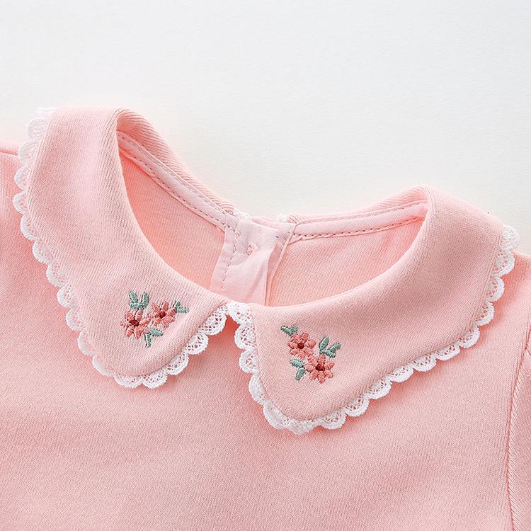 Autumn 2025 Toddler Girl Solid Color Embroidered Long Sleeve Korean Top