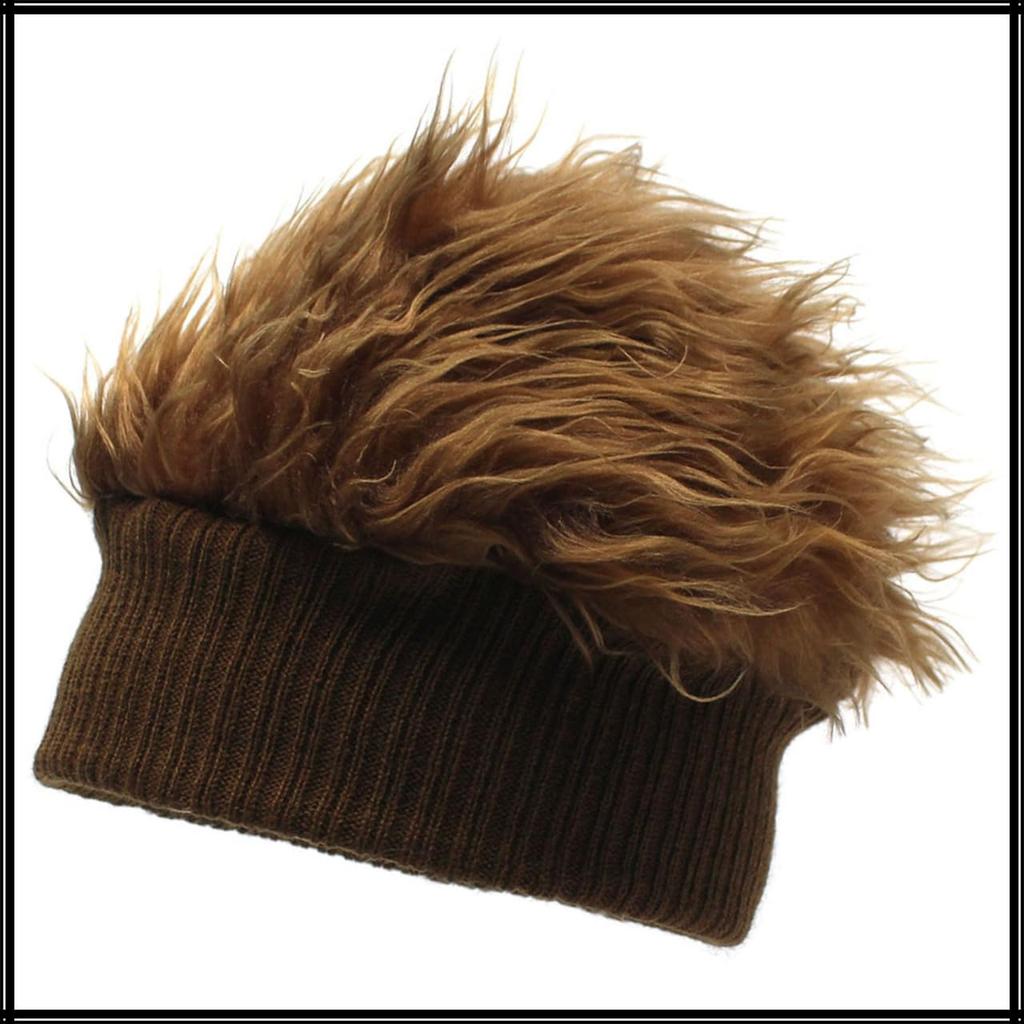 CZ291 [White Fang] Hat, Cool, Hair, Wig, Hat, Ski, Snowboard, Fur, Colorful, Men's, Women's, (Black)