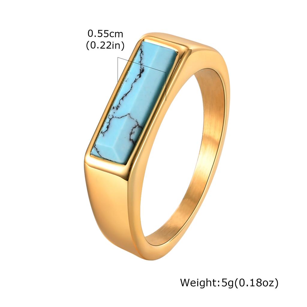 Vintage Square Natural Stone Signet Ring for Men, Minimalist Gold Plated Stainless Steel Rings, Fashion Jewelry Gift to Father