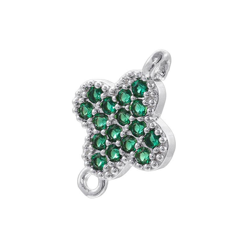 Light Luxury Copper Inlaid With Colored Diamonds Four-Leaf Clover Double Hanging Hole Hand Diy Bracelet Necklace Flower Connection Accessories Vs573