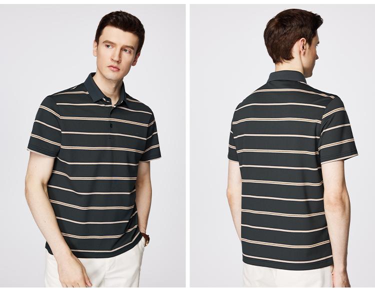 [Exquisite Embroidery Label] Summer New Business Classic Color blocked Striped Short sleeved Polo Shirt for Men