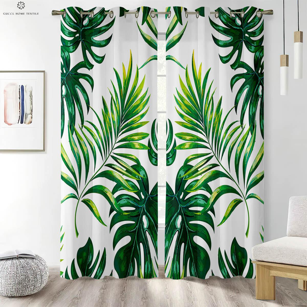

Тропическая растительность Зеленые растения Соответствие цветов Шторы с принтом в скандинавском стиле Спальня Гостиная Кабинет Декоративные шторы W50xH130(CM)x2PCS&Grommet Top