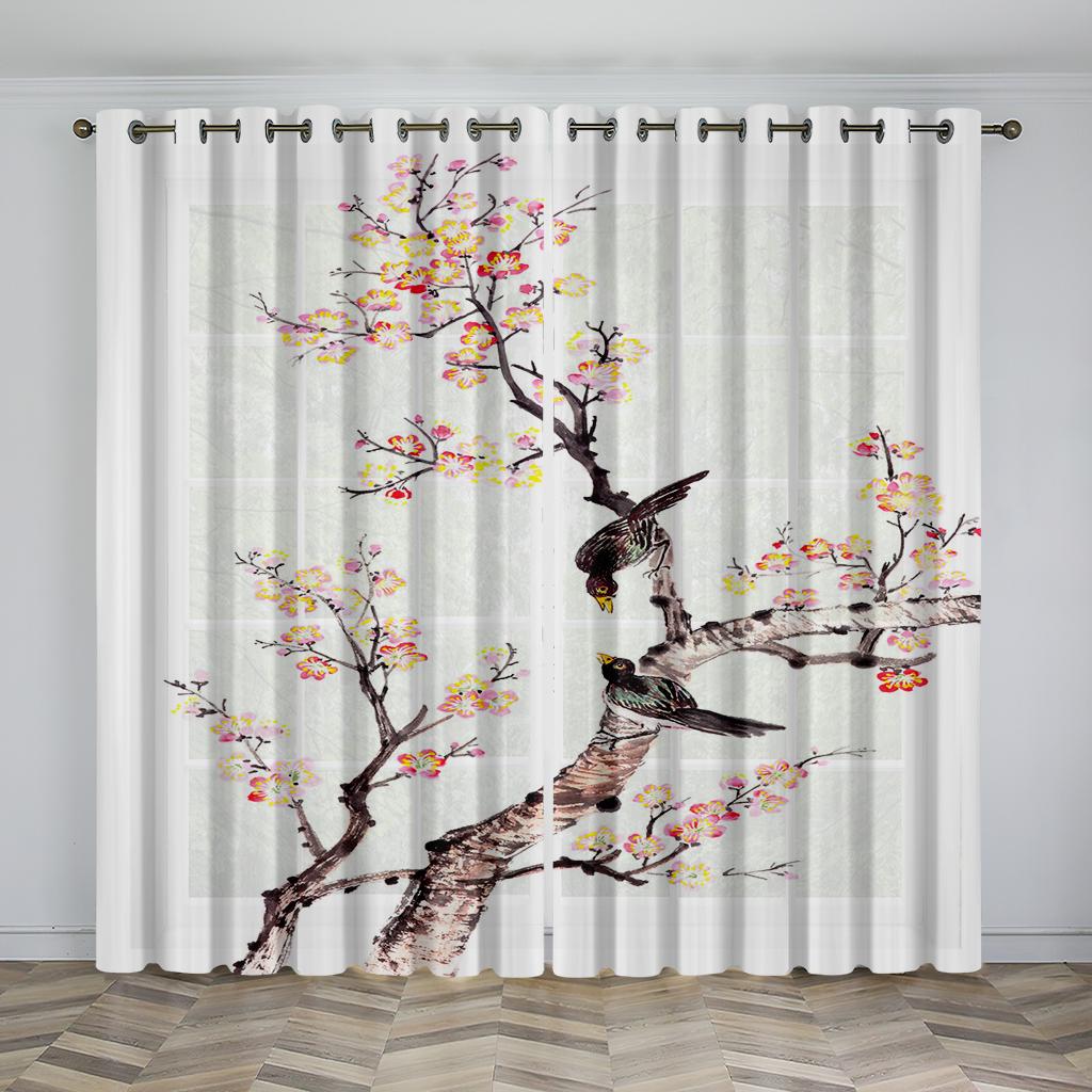 Chinese Style Natural Scenery Curtains Mountains Rivers Lakes Flowers Plants Elegant Curtains 2 Panels Living Room Bedroom Decor
