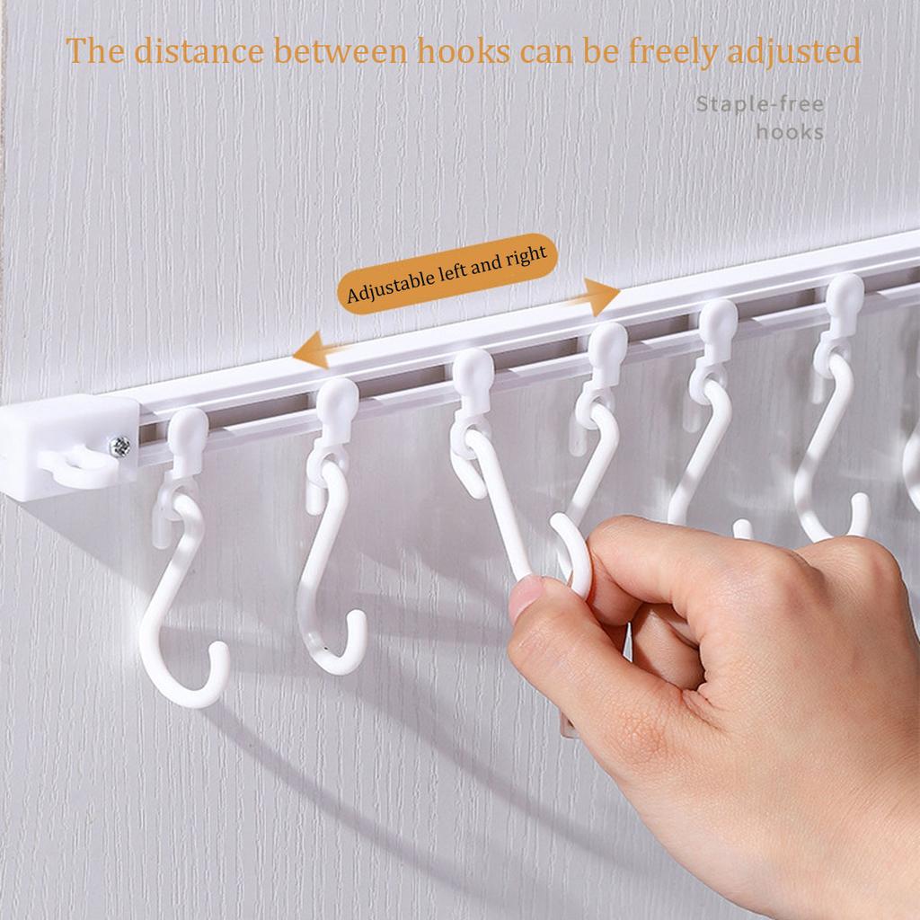 Self Adhesive Sliding Track Wall Hanging Hook Multifunctional Storage Hook Punch-free Kitchen Utensil Hanging Rack