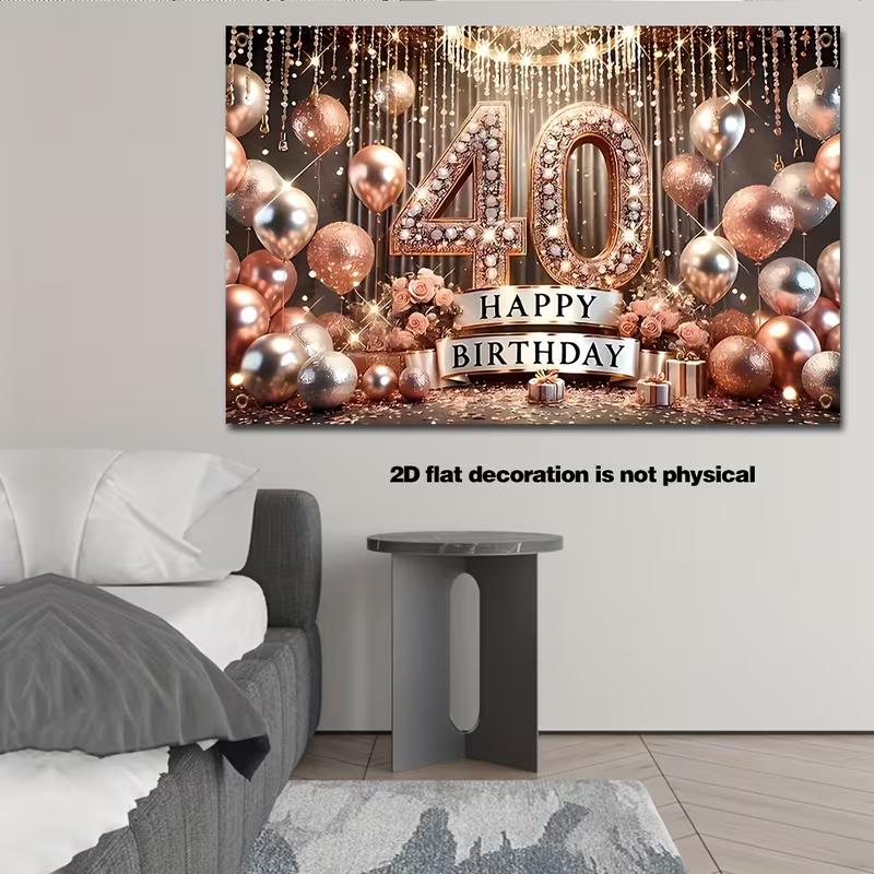 2D Happy 40th Birthday Rose Gold Backdrop, Elegant Adult Birthday Photography Background