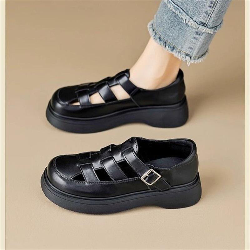 

Женские сандалии на полой платформе из искусственной ПУ кожи, трендовые модные сандалии с закрытым носком, мягкая подошва, противоскользящие римские сандалии, сандалии для женщин 35 чёрный