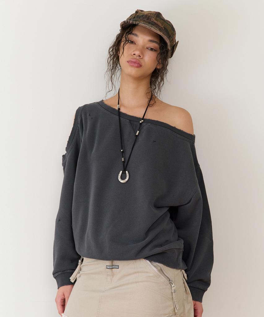 THEVINYLHOUSE Open Shoulder Sweatshirts(W) Charcoal