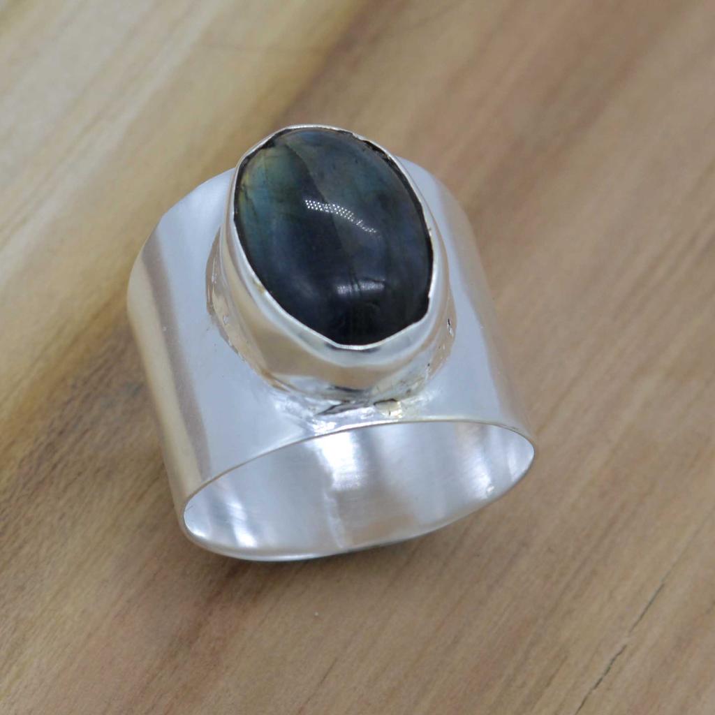 Pierścionek sygnetowy męski z labradorytu 925 ze srebra próby 925, naturalny kamień szlachetny z labradorytu, biżuteria