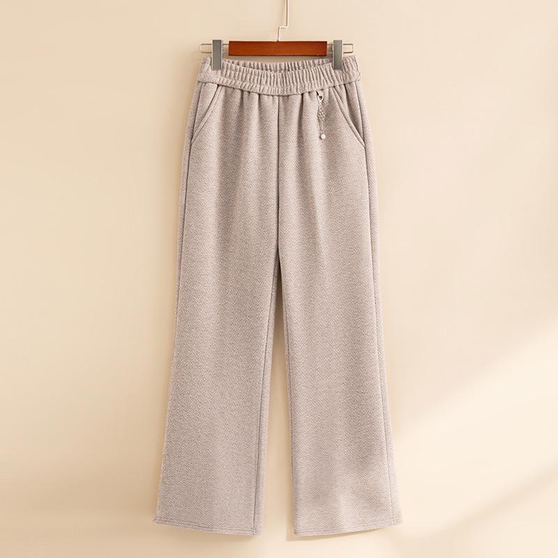

Mom s Plus Velvet High-Waist Wide-Leg Pants for Autumn/Winter - Casual, Straight Fit for Middle-Aged/Elderly Women 3XL (120-135 Jin)