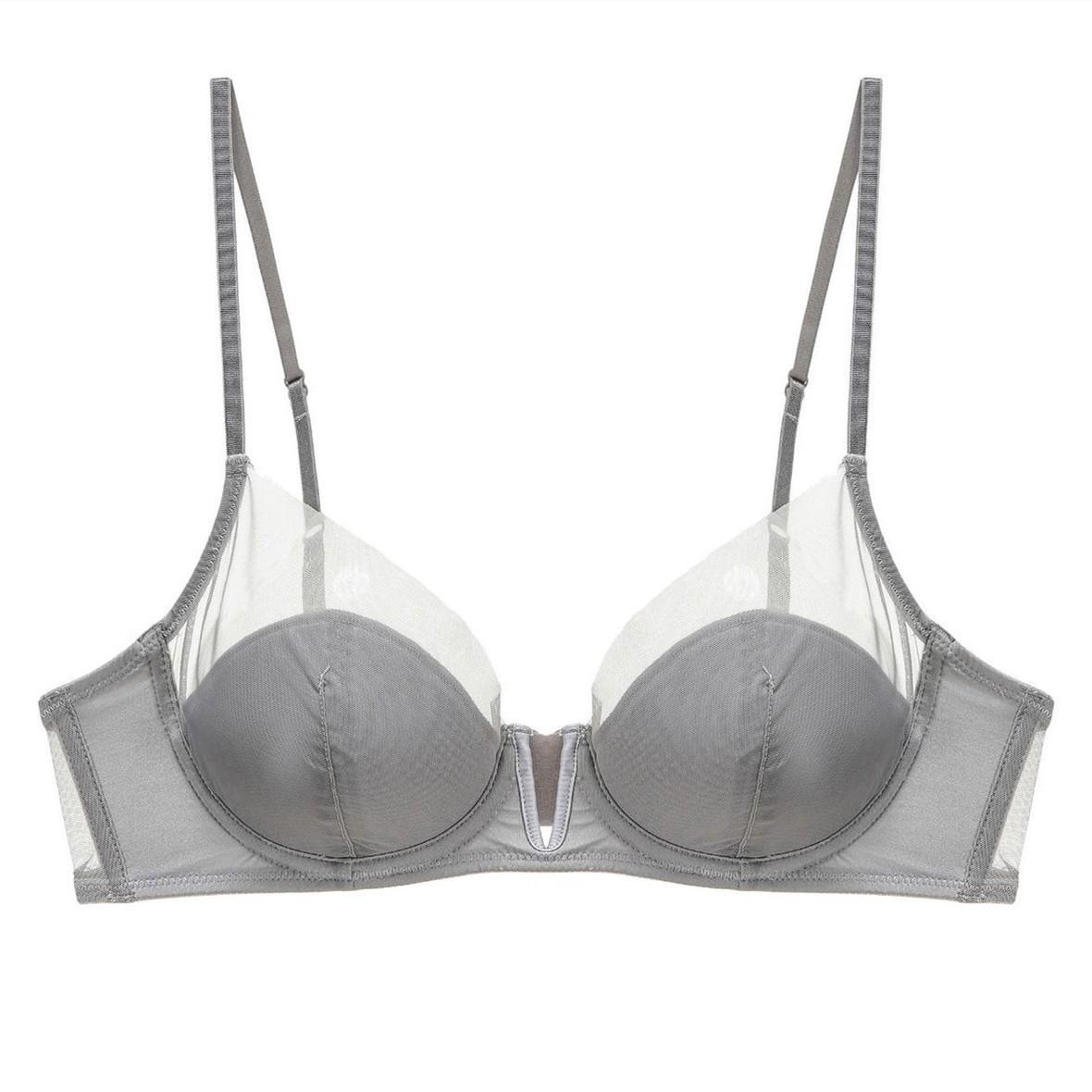 

French thin deep V stitching mesh underwear soft steel ring support sexy gather bra bra women 85C