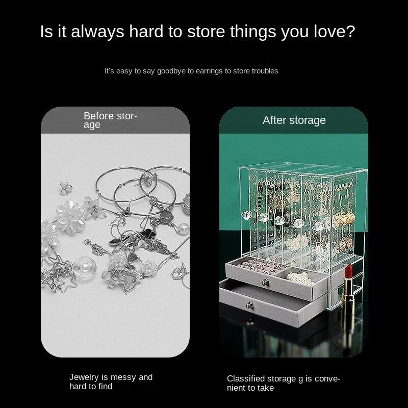 Pudełko do przechowywania kolczyków z kolczykami o dużej pojemności, klipsy do uszu, układ naszyjników, przezroczysty, pyłoszczelny, flanelowy stojak do przechowywania pudełek na biżuterię