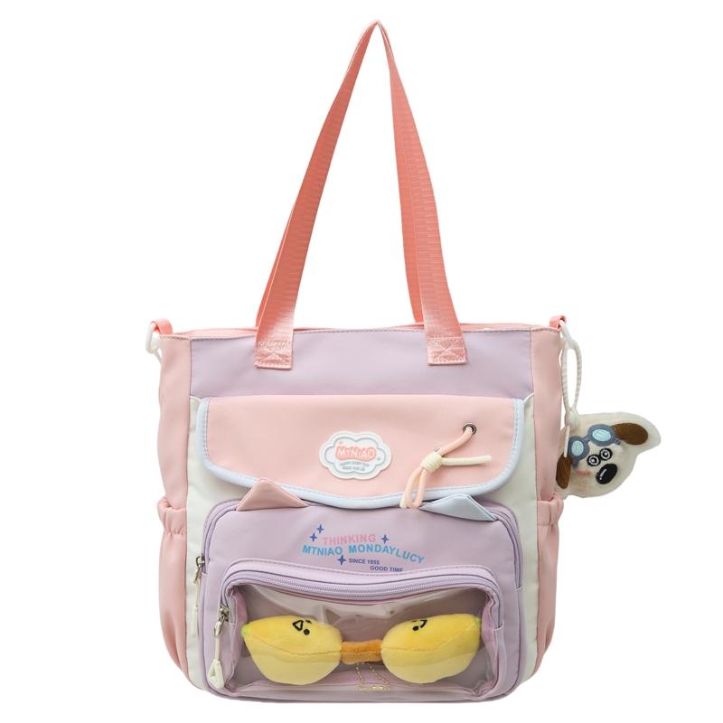 

Color Block Student Handbag Women s Large Capacity Crossbody Bag Class Shoulder Bag