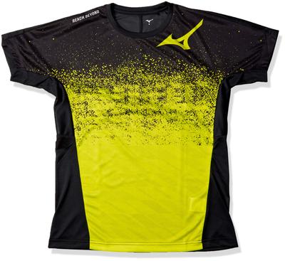 Mizuno Volleyball Practice T-Shirt, Short Sleeve, V2MA0111, Black/Lime, Size 2XL (Equivalent To Japanese Size 3L)
