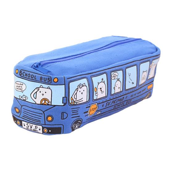Creative Cartoon Animal Bus Pencil Case Unisex Canvas Pen Bag Stationery