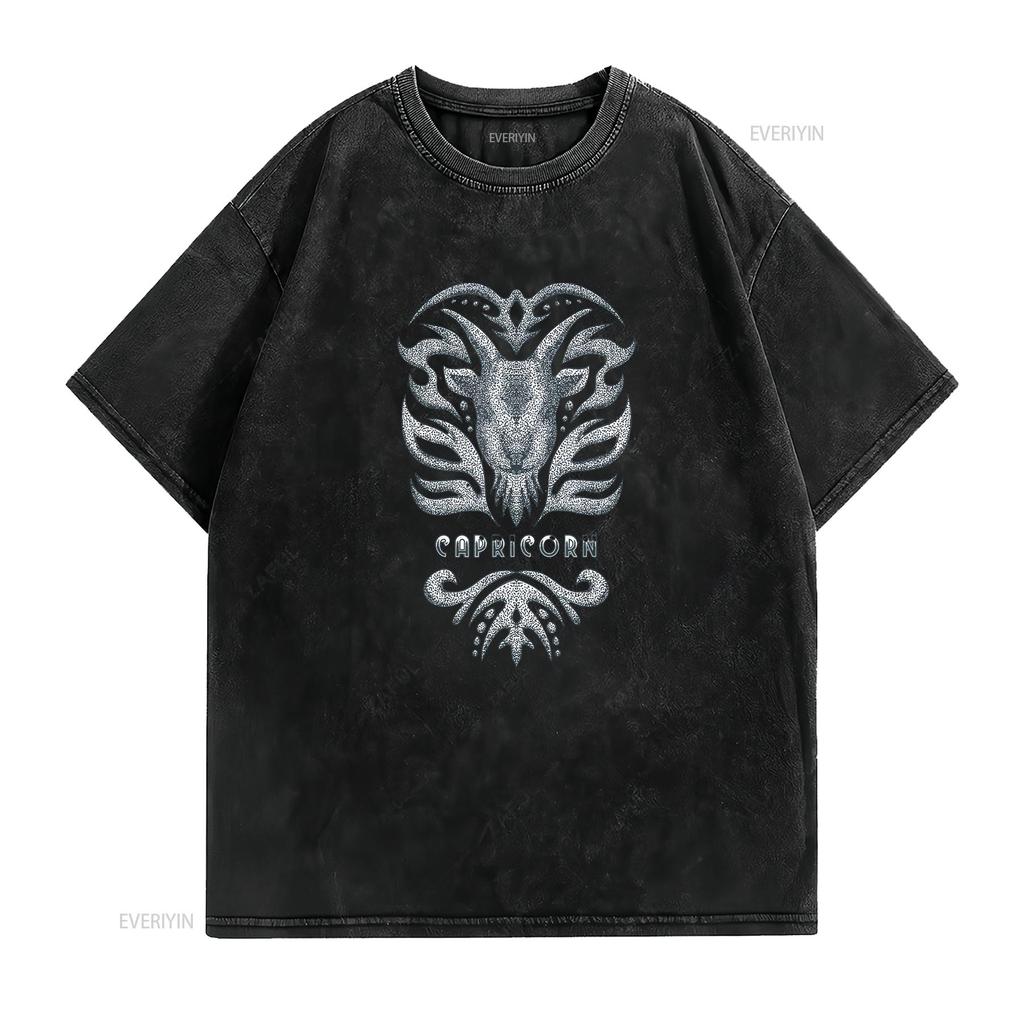 Capricorn Vintage Zodiac T Shirt Vintage Washed Versatile Comfortable Stylish Homme Streetwear Graphic Breathable Soft