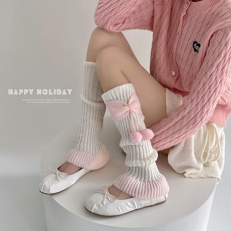 Lolita Socks Bow Lace Hairball Ancola Red Thickened Warm New Year Christmas Pile