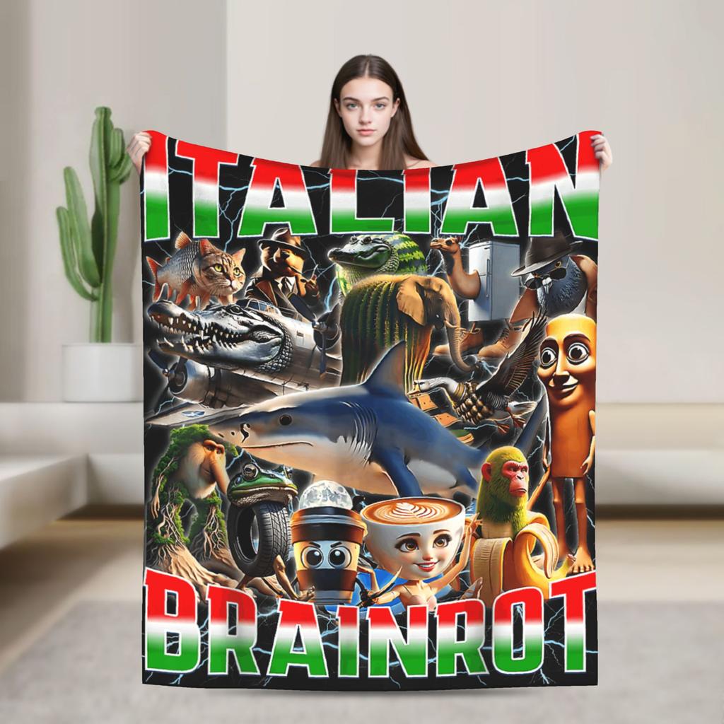 Italian Brainrot Cappuccino Assassino Fun Cappuccino Meme Blanket Soft Funny Plush Throw Blanket For Flannel Bedspread Bed Cover