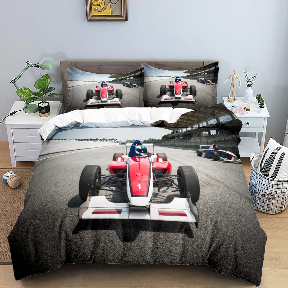 3D Car King Queen Duvet Cover Vintage Lightweight Train Bedding Set For Teens Adult Racing Supercar 2/3pcs Polyester Quilt Cover