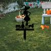 Spooky Halloween Garden Stakes Set with Witch Pumpkin and Black Cat Silhouettes - Metal Outdoor Decor for Lawn and Yard