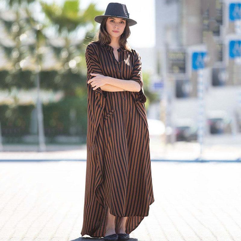 2021 Europäischer & Amerikanischer Gestreifter Strand-Überwurf - Vier-Wege-Stretch, Sexy Schwarzer & Brauner Langer Morgenmantel, Einreihiger Bikini-Überwurf.