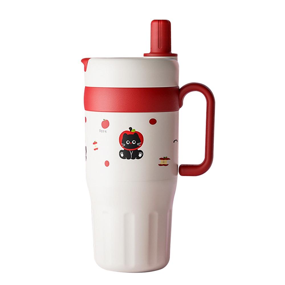 Portable 720ml Vacuum Cup Large Capacity Double Drink Insulated Cup with Handle Insulation Or Cooling Suction Tube Cup Drinkware