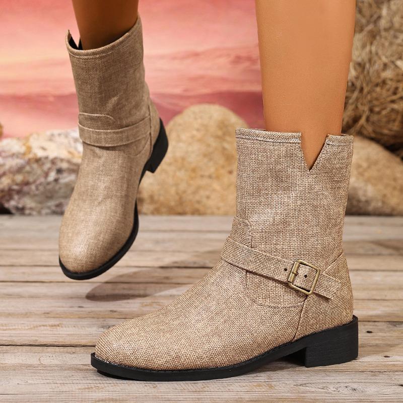 

Женские повседневные ботильоны с глубоким V-образным вырезом, круглым носком и толстым каблуком, удобные и универсальные короткие резиновые сапоги для женщин, широкое голенище 35 хаки