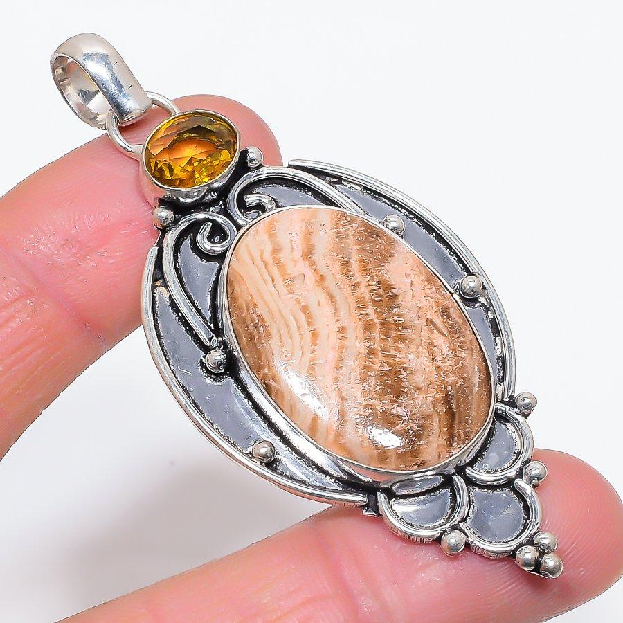 

Natural Orange Amazonite, Citrine 925 Sterling Silver Jewelry Pendant 2.92 n9l79