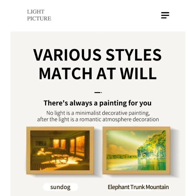 Beautiful LED Light Painting Indoor Sunlight Window Wooden Photo Light Dimming Wall Artwork Table Lamp Home Decor Night Lamp