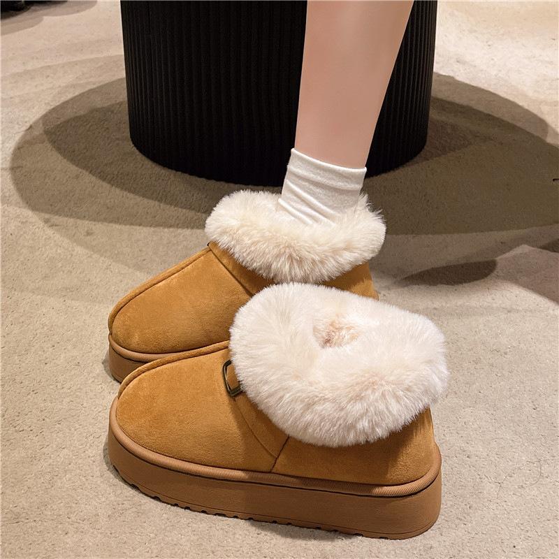Women's Fur Mouth Large Size Soft Sole Winter Warm Fur One Snow Boots Padded Lined Ankle Boots Non-Slip Hiking Casual Sports Cotton Boots