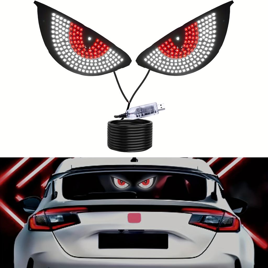 Car Rear Window LED Devil Eyes Light USB Powered with 11 Modes and Adhesive Mount