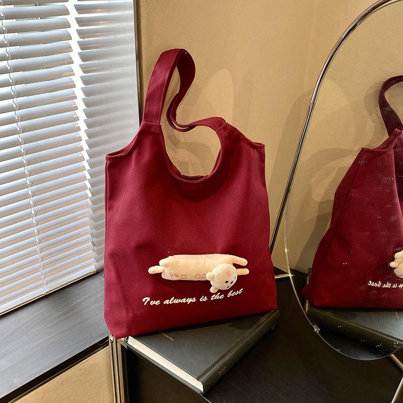 Canvas Bag Women's Large-capacity New Versatile Shoulder Make-up Bag Casual College Student Class Tote Bag