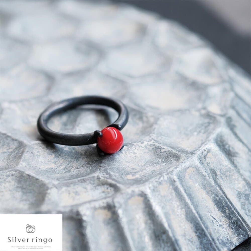

Silver 925 Red Coral Ring, Lake Red Coral R No. 8 51mm