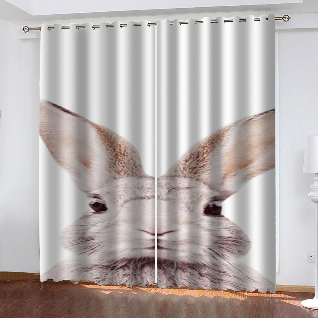 Blackout Curtains 100% Curtain For Kids Room 3D Living Room Curtains Animal Cute Bunny, Curtain Set For Boys Modern 2Pieces