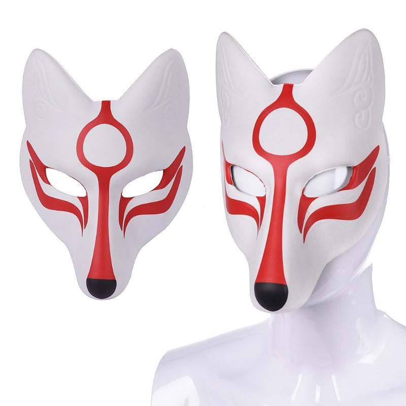 Japanese Kabuki Kitsune Fox Mask Pu Unpainted Masquerade Masks Diy Animal Unpainted Craft Mask For Cosplay Costume Accessory