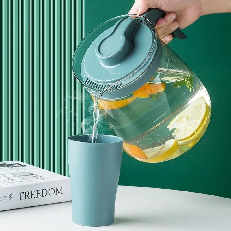 Large Capacity Kettle Transparent Heat-Resistant Glass Teapot with Handle Beverage Juice Container Office Household Water Bottle