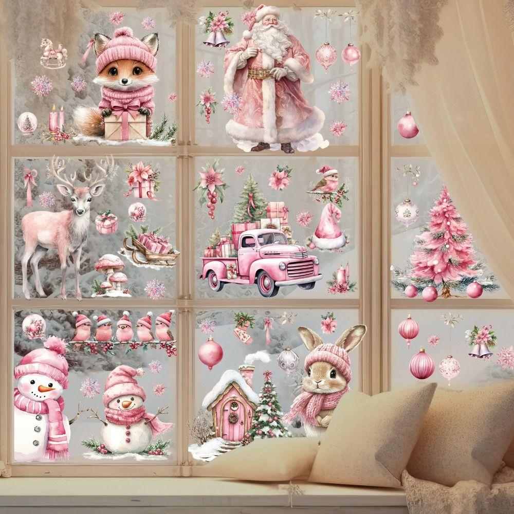 Christmas Tree Santa Claus Glass Mirror Stickers Removable Wall Sticker Christmas Window Stickers
