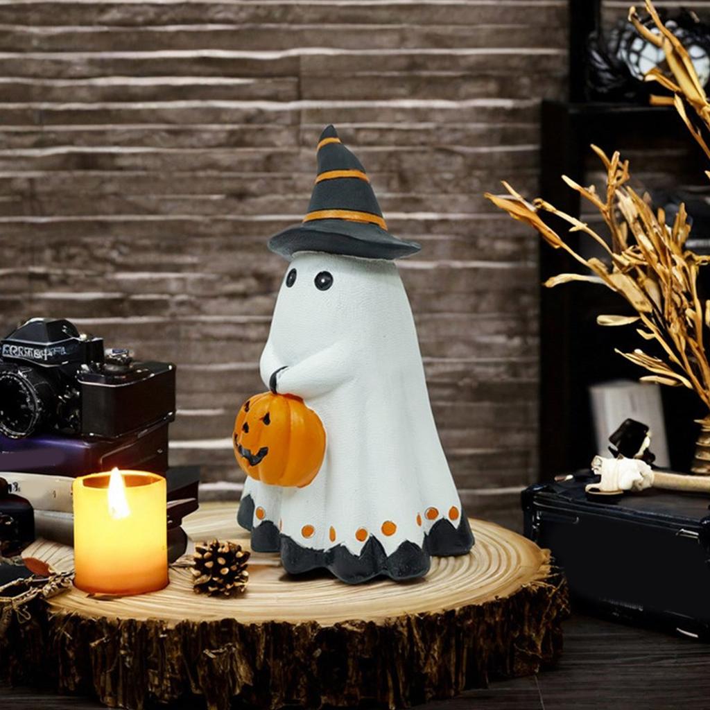 Cute Ghostly Pumpkin Figures Ornament for Halloween Quality Crafted Resin Ghost Figures Decoration for Home & Office