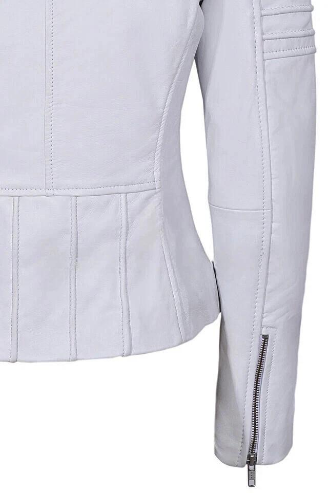 White Leather Lambskin Women Jacket Handmade Stylish Casual Motorcycle Fancy