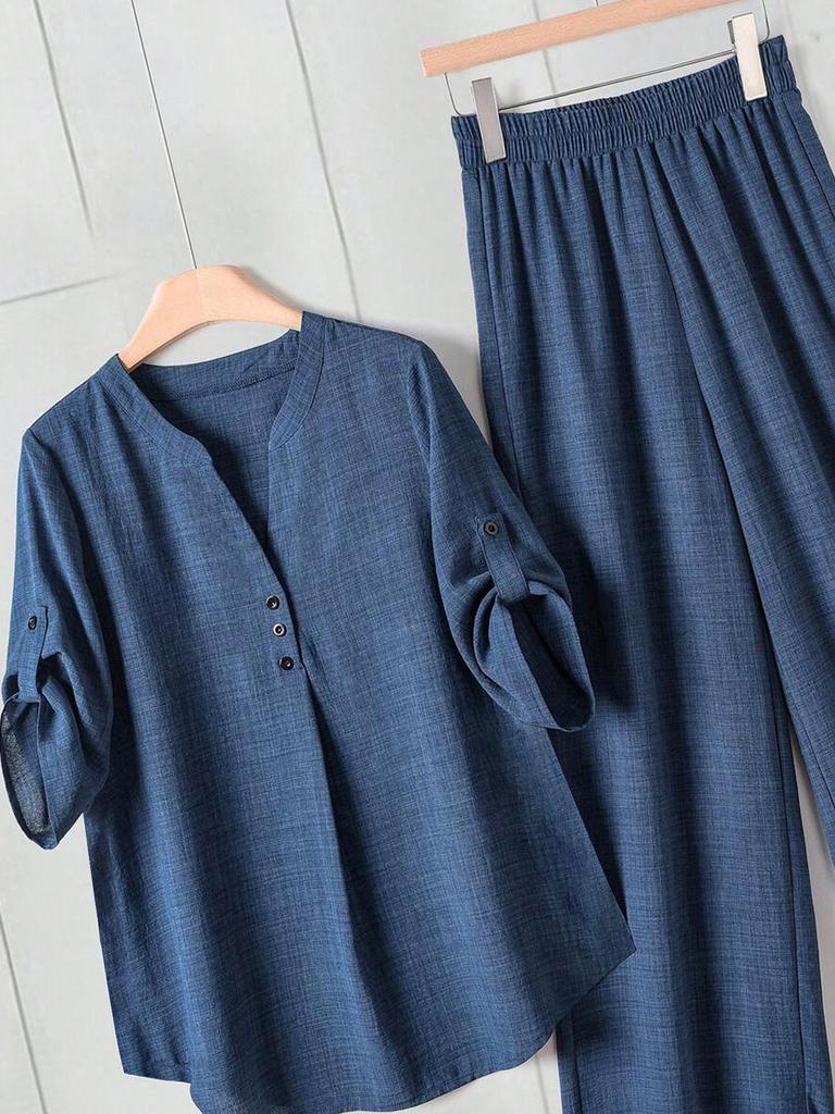 Plus Size Women's Casual Breathable Two-Piece Woven Set