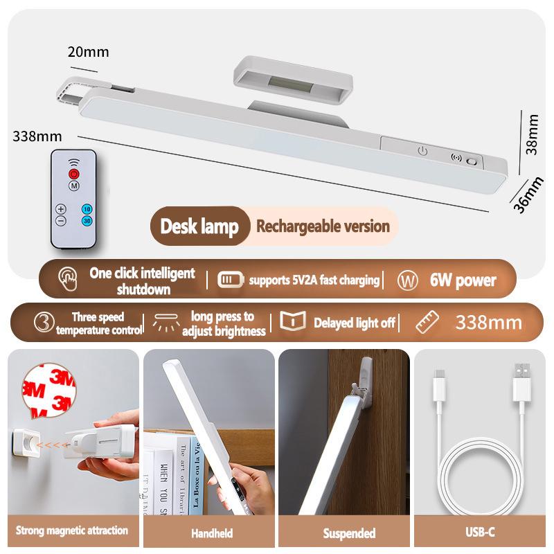 Magnetic LED Reading Light with 3 Colors Adjustable USB Charging Stylish White Design Suitable for Office Desks and Wardrobes