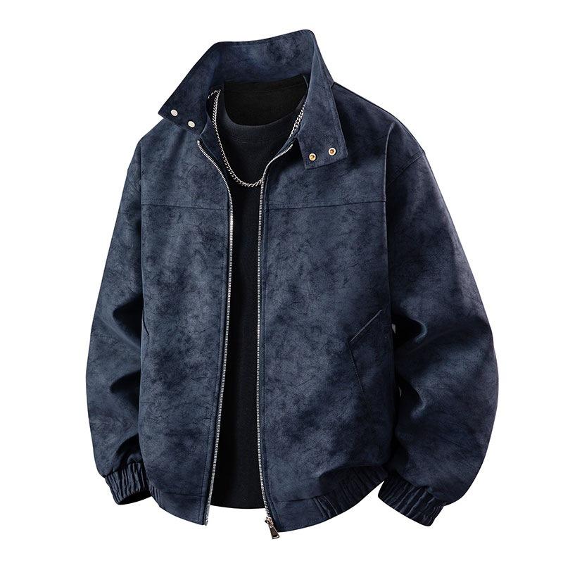 PU leather jacket men tie-dye gradual change coat men American retro lapel leather jacket men casual leather jacket flight clip