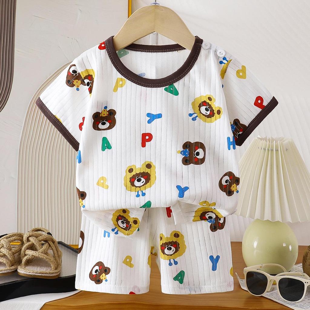 Kids' Cotton Short-Sleeved Set: Korean Style Summer Two-Piece for Girls and Boys