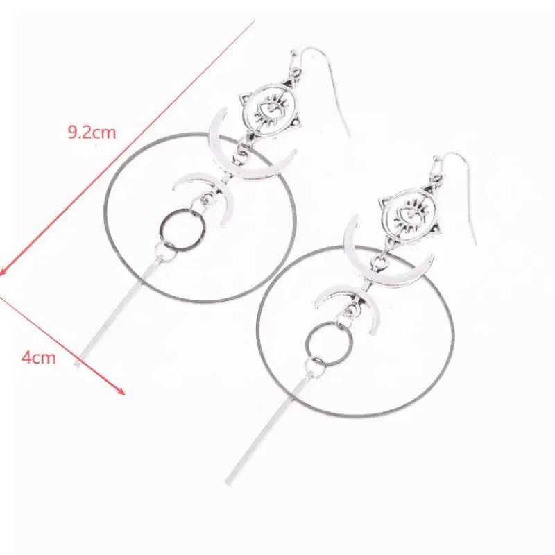 New Exaggerated Moon Crescent Devil Eye Large Circle Long Earrings For Women Vintage Jewelry Gift Accessories