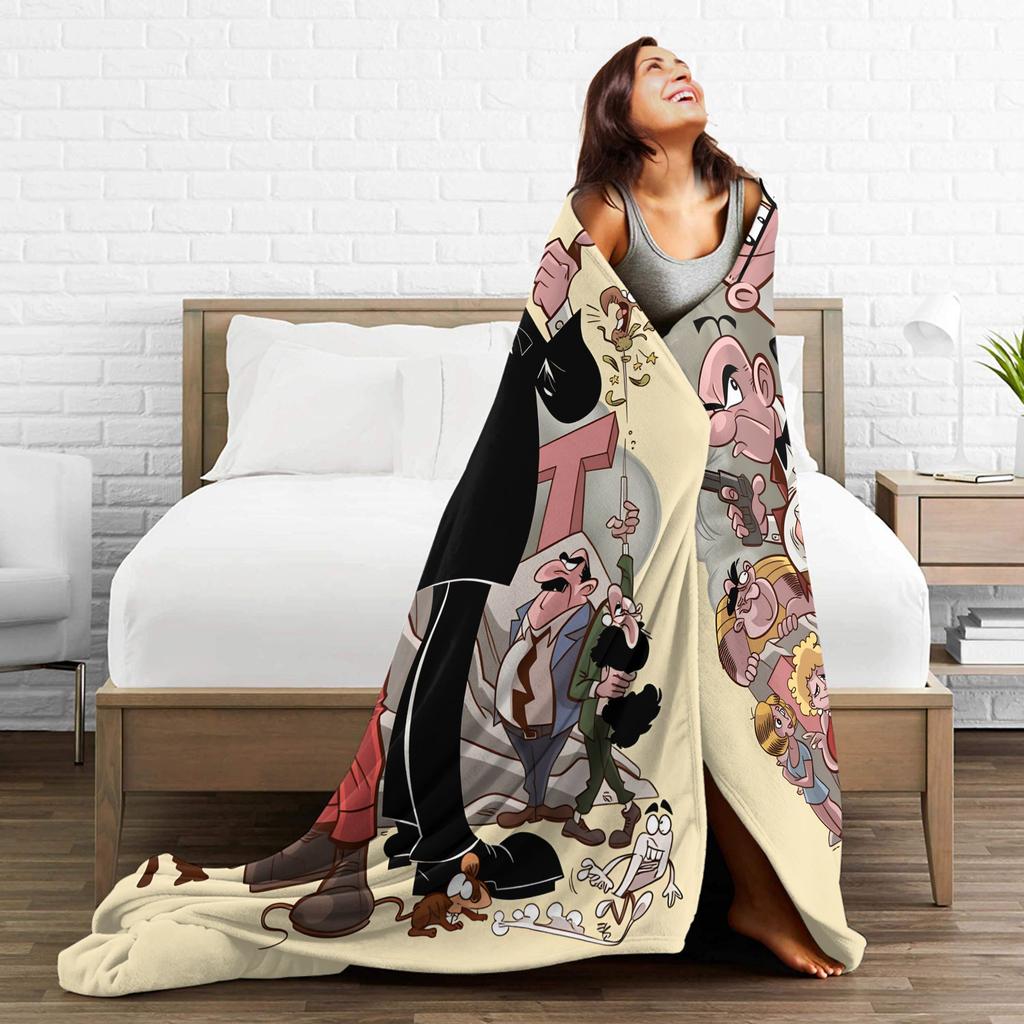 Mort & Phil Mortadelo y Filemón Blanket  Warm Soft Novelty  For Living Room Airplane Travel Flannel Bedspread Bed Cover